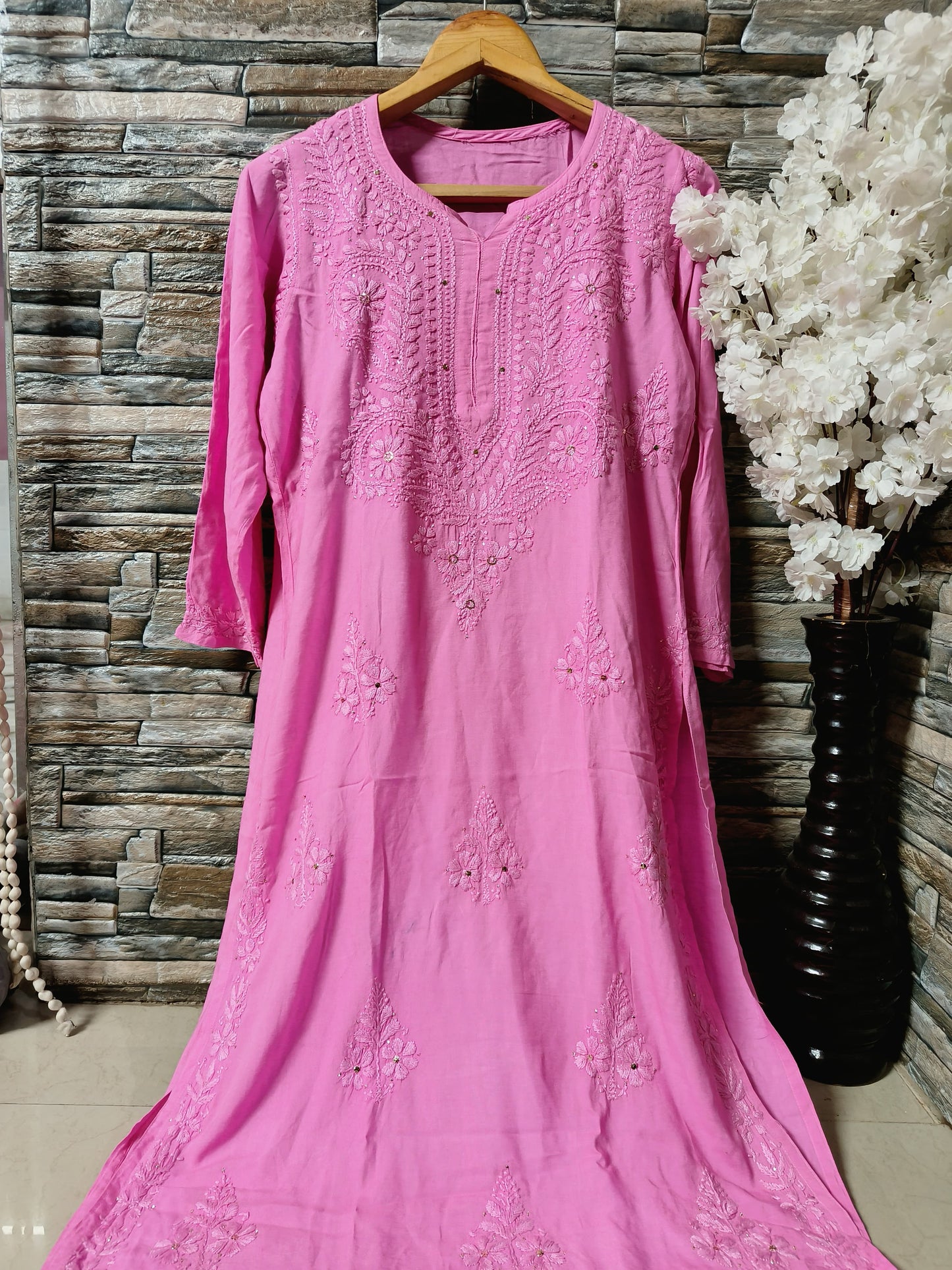 Rayon kurta with mukaish work and chikankari handwork