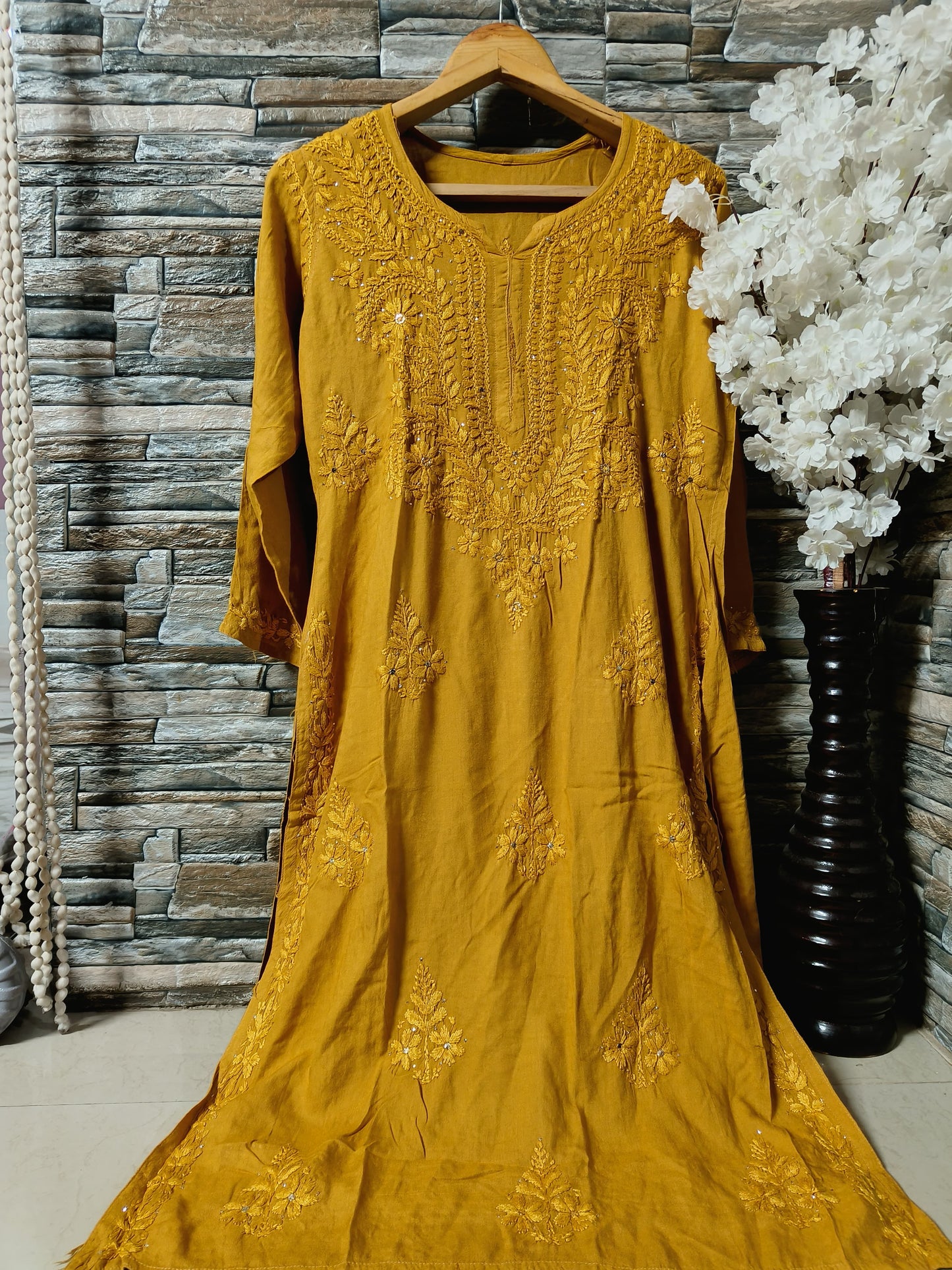 Rayon kurta with mukaish work and chikankari handwork