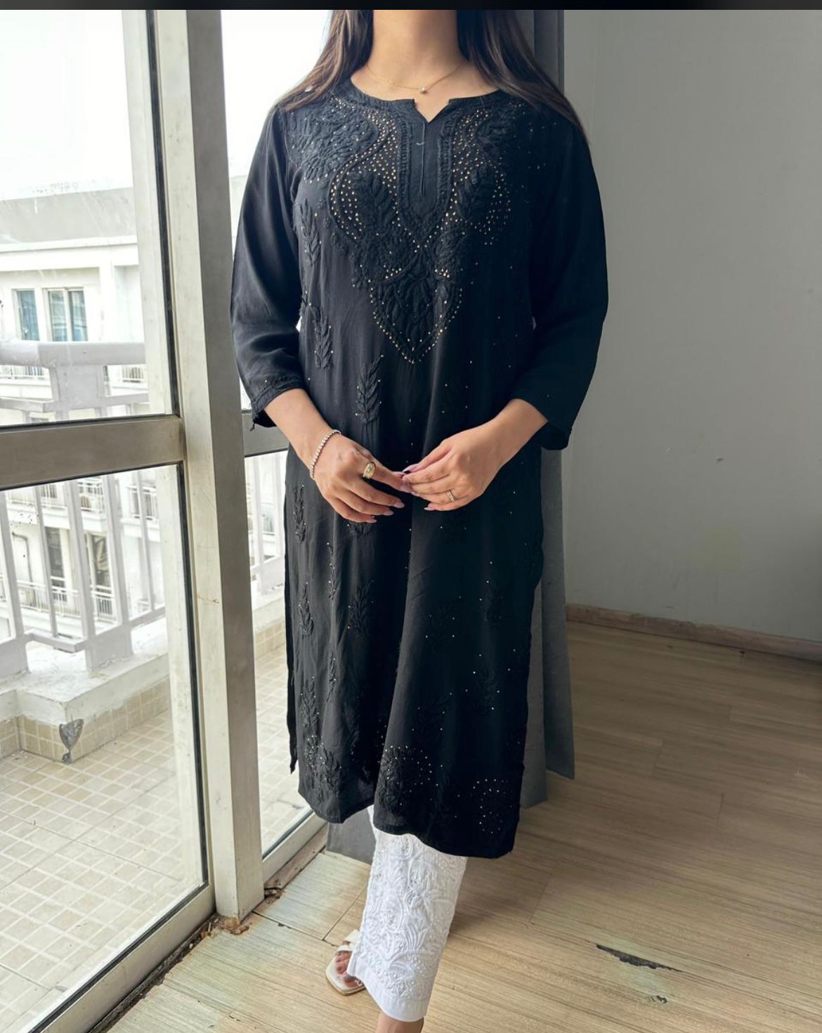 Soft Rayon kurta and palazzo with beautiful mukaish and chikankari handwork