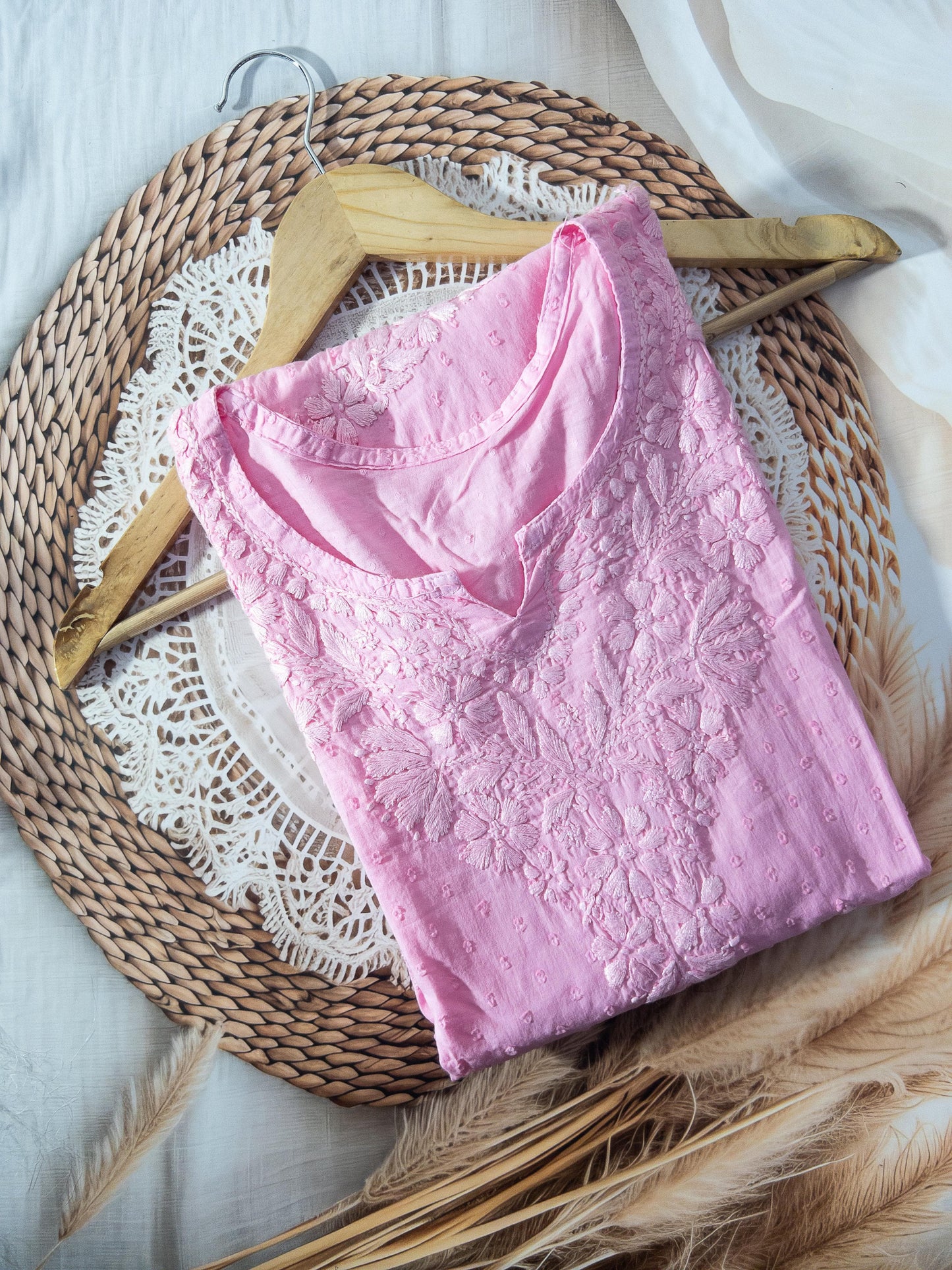 Dobby cotton kurta with lase stitching