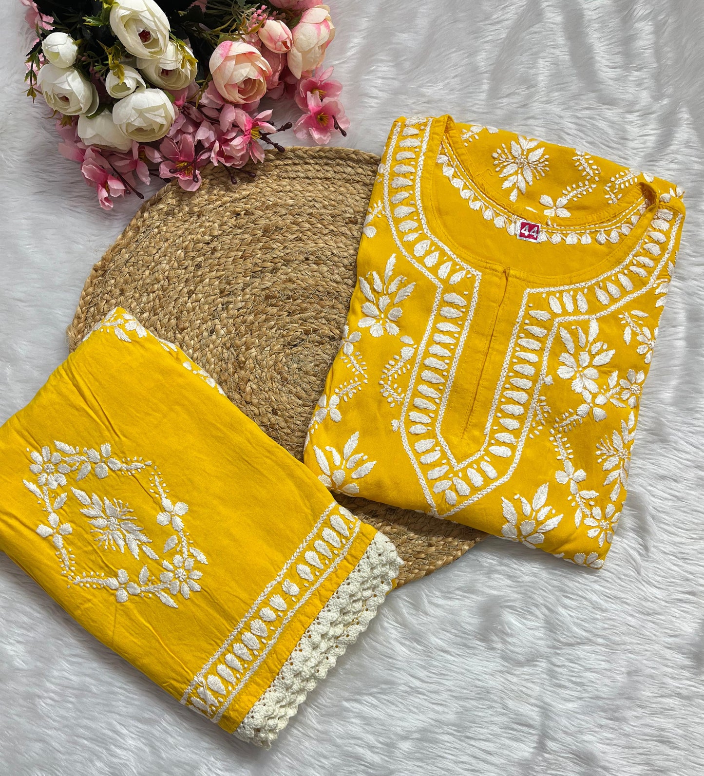 Rayon 2pc garara set with beautiful handwork chikankari