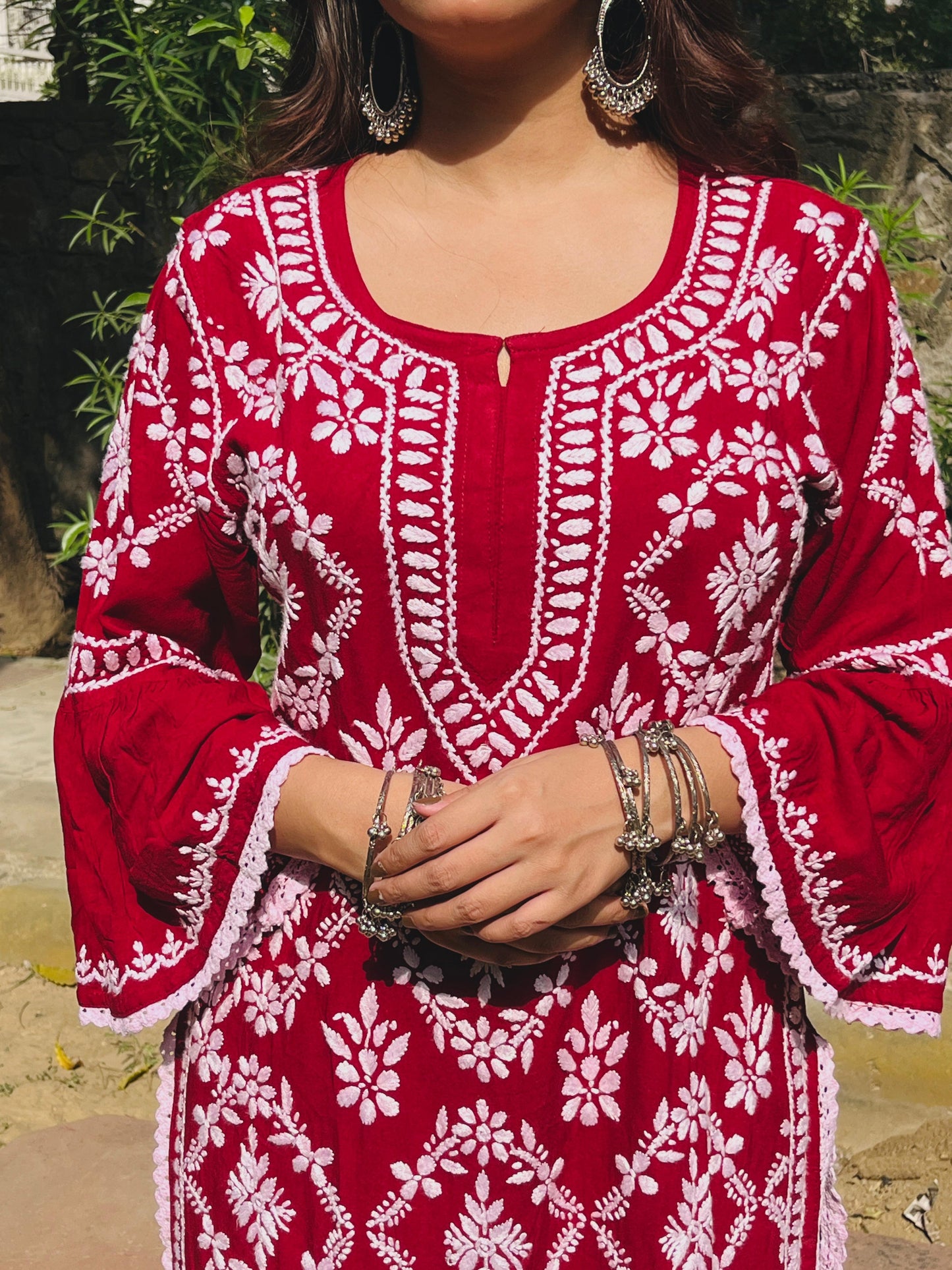 Rayon 2pc garara set with beautiful handwork chikankari