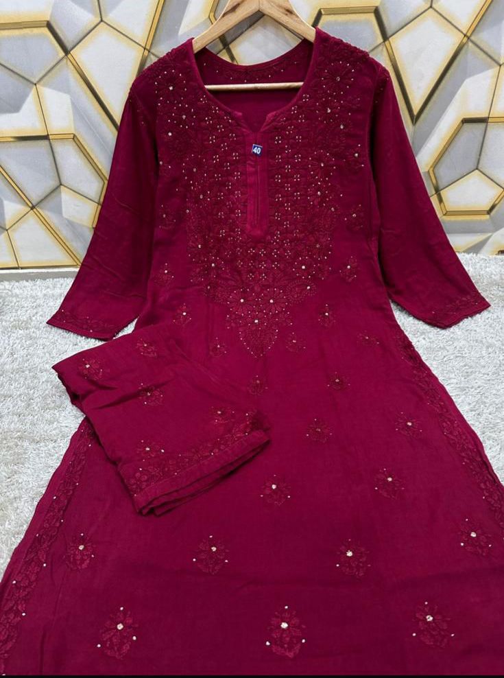 Rayon 2pc mukaish and handwork chikankari set