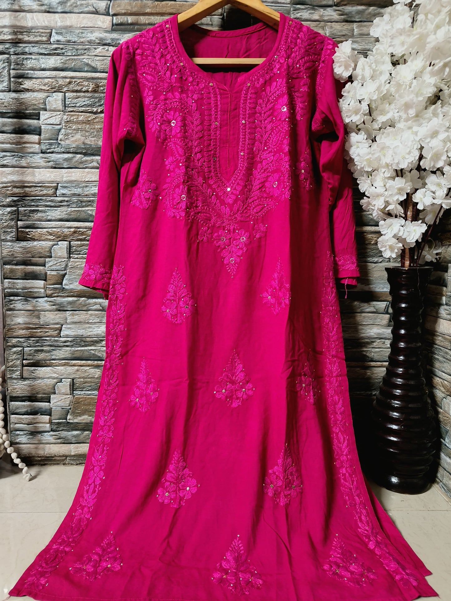 Rayon kurta with mukaish work and chikankari handwork