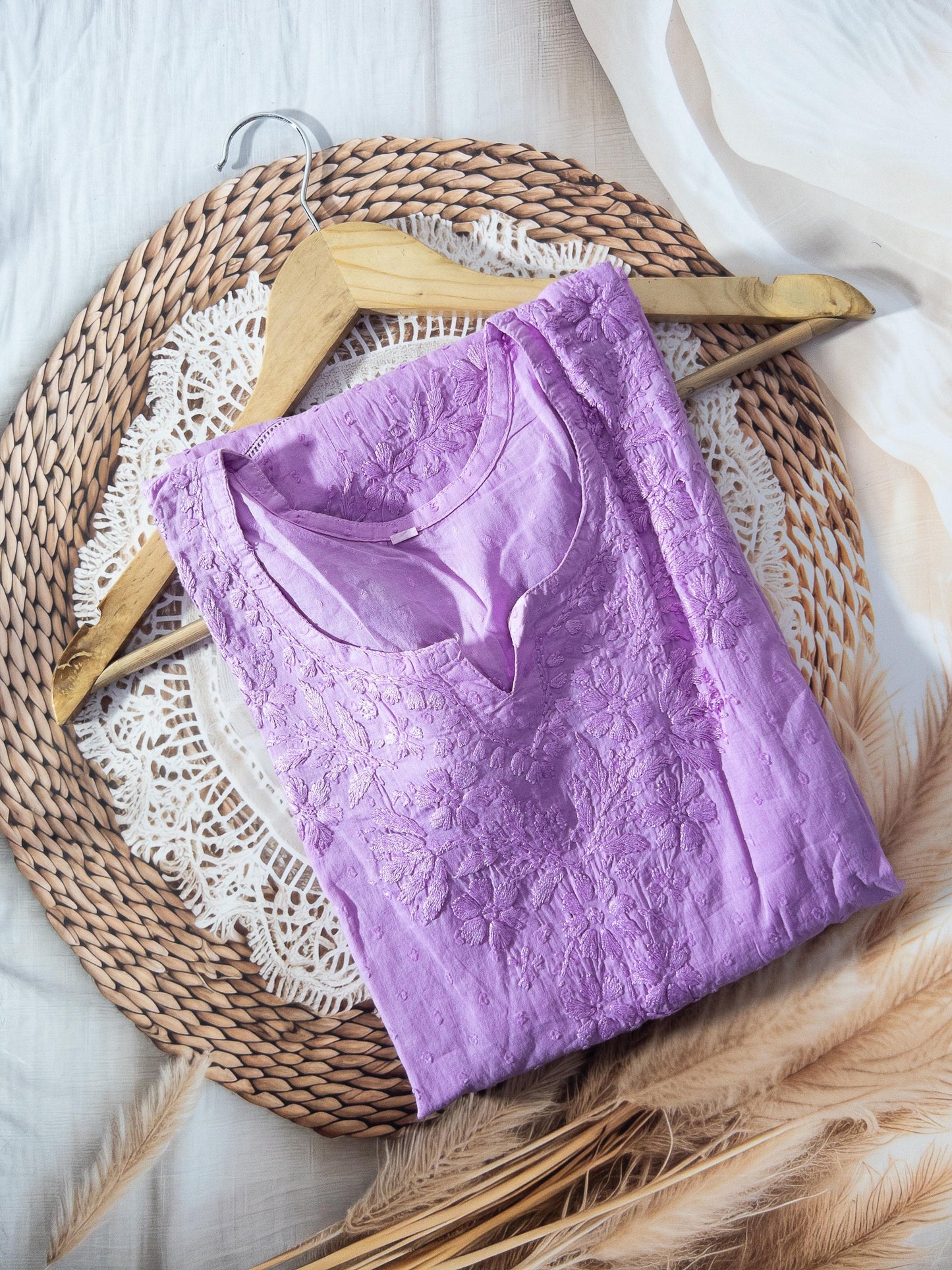 Dobby cotton kurta with lase stitching