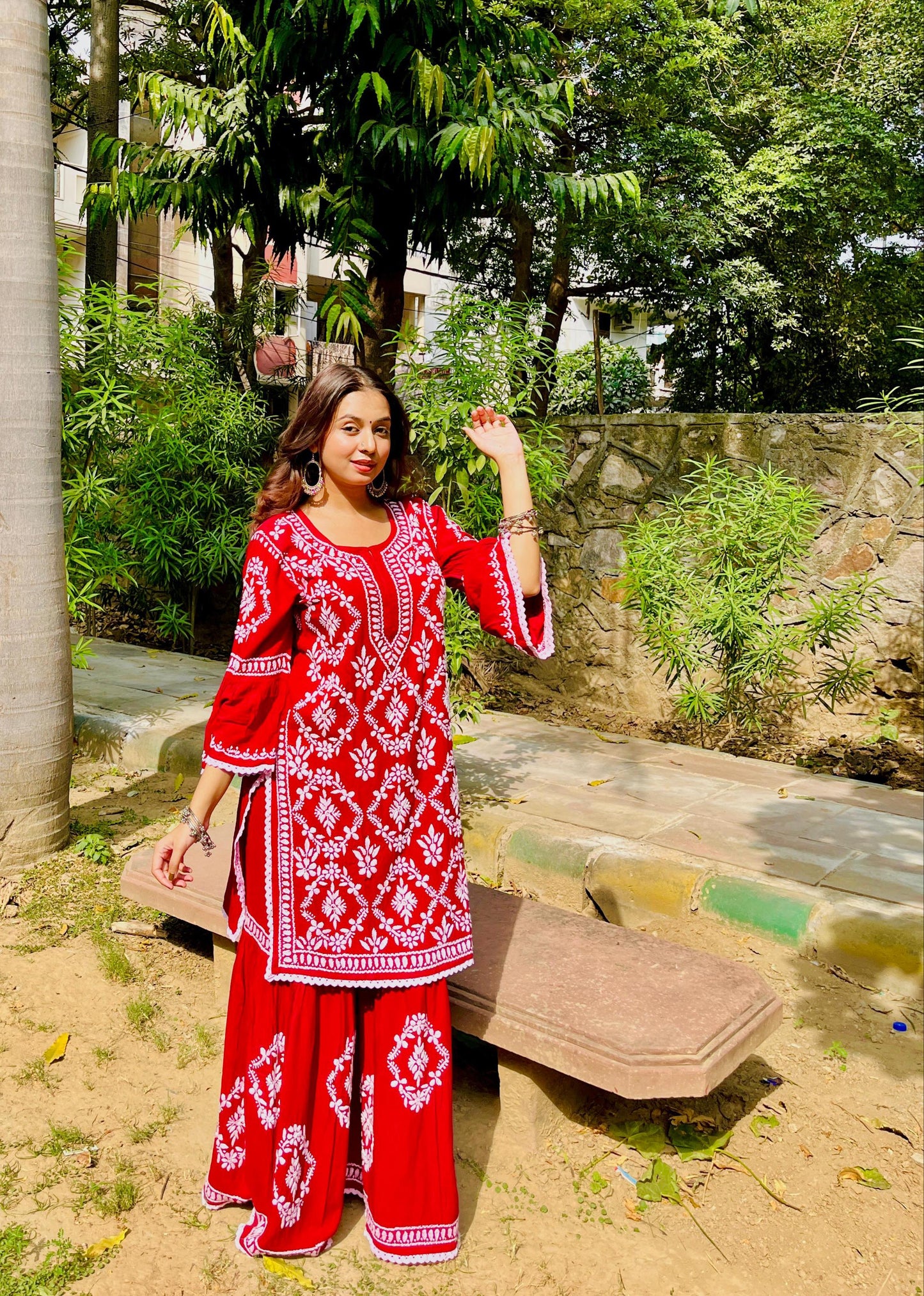 Rayon 2pc garara set with beautiful handwork chikankari