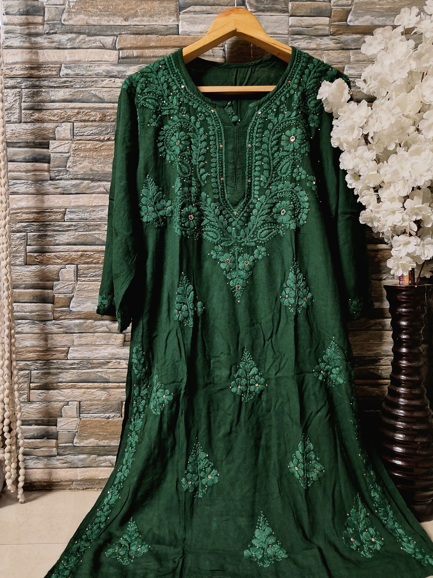 Rayon kurta with mukaish work and chikankari handwork