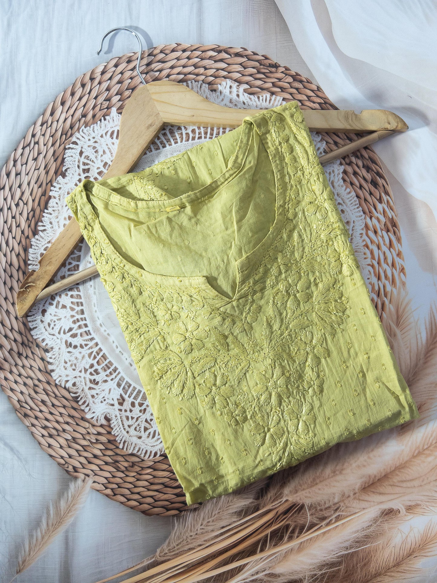 Dobby cotton kurta with lase stitching