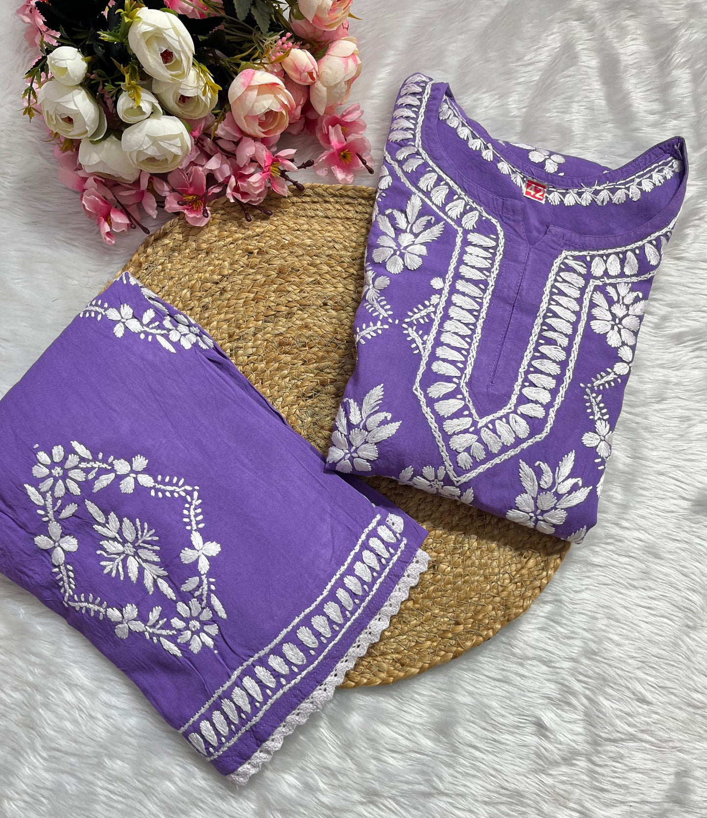 Rayon 2pc garara set with beautiful handwork chikankari