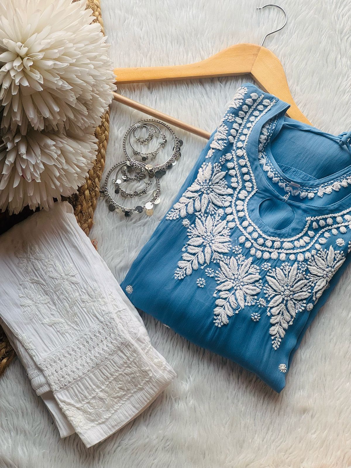 Viscose 3D chikankari handwork kurta