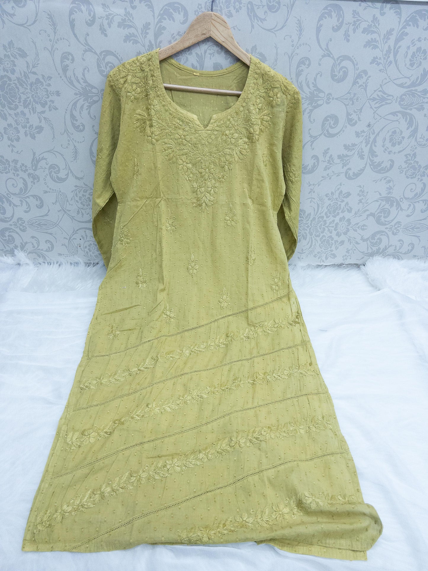 Dobby cotton kurta with lase stitching