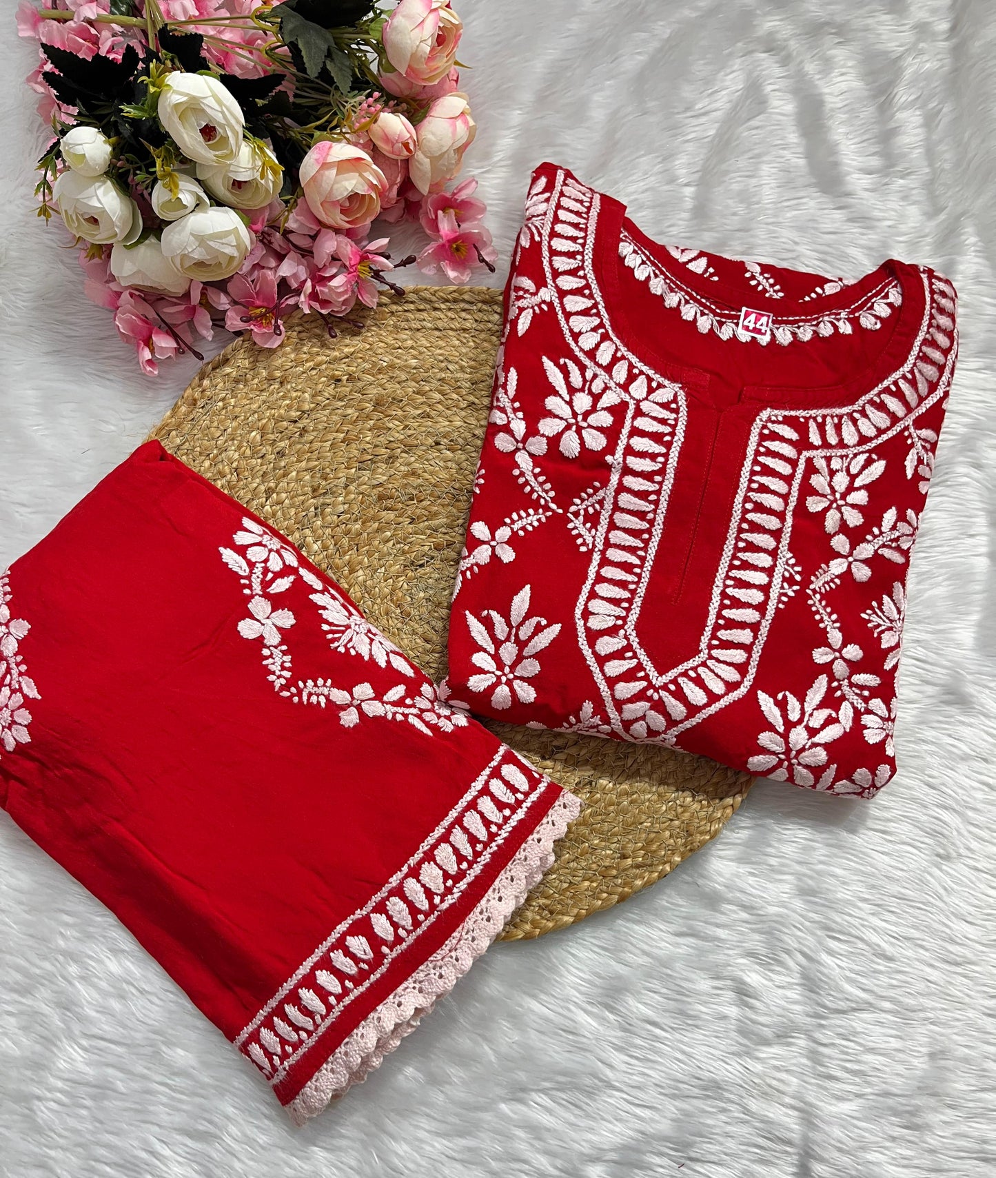 Rayon 2pc garara set with beautiful handwork chikankari