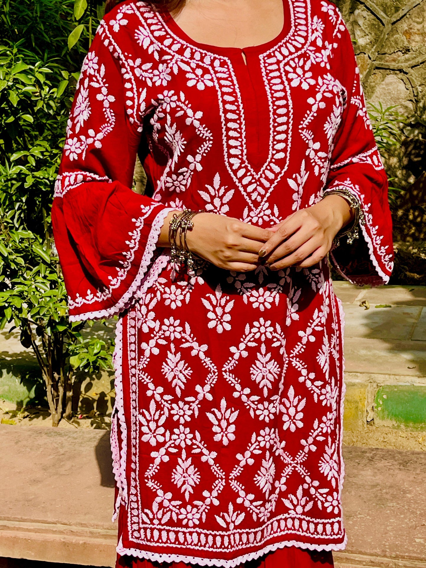 Rayon 2pc garara set with beautiful handwork chikankari