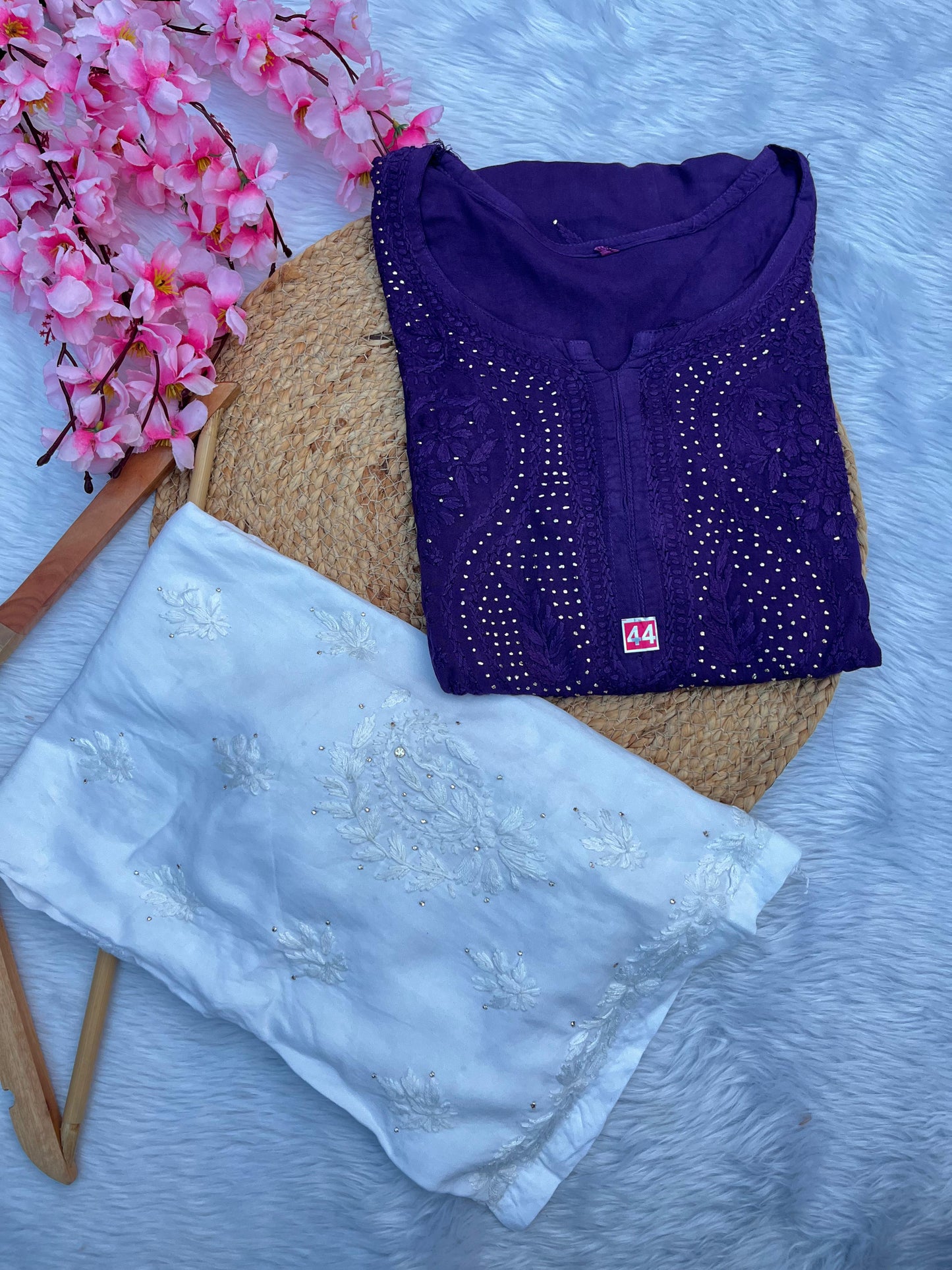 Soft Rayon kurta and palazzo with beautiful mukaish and chikankari handwork