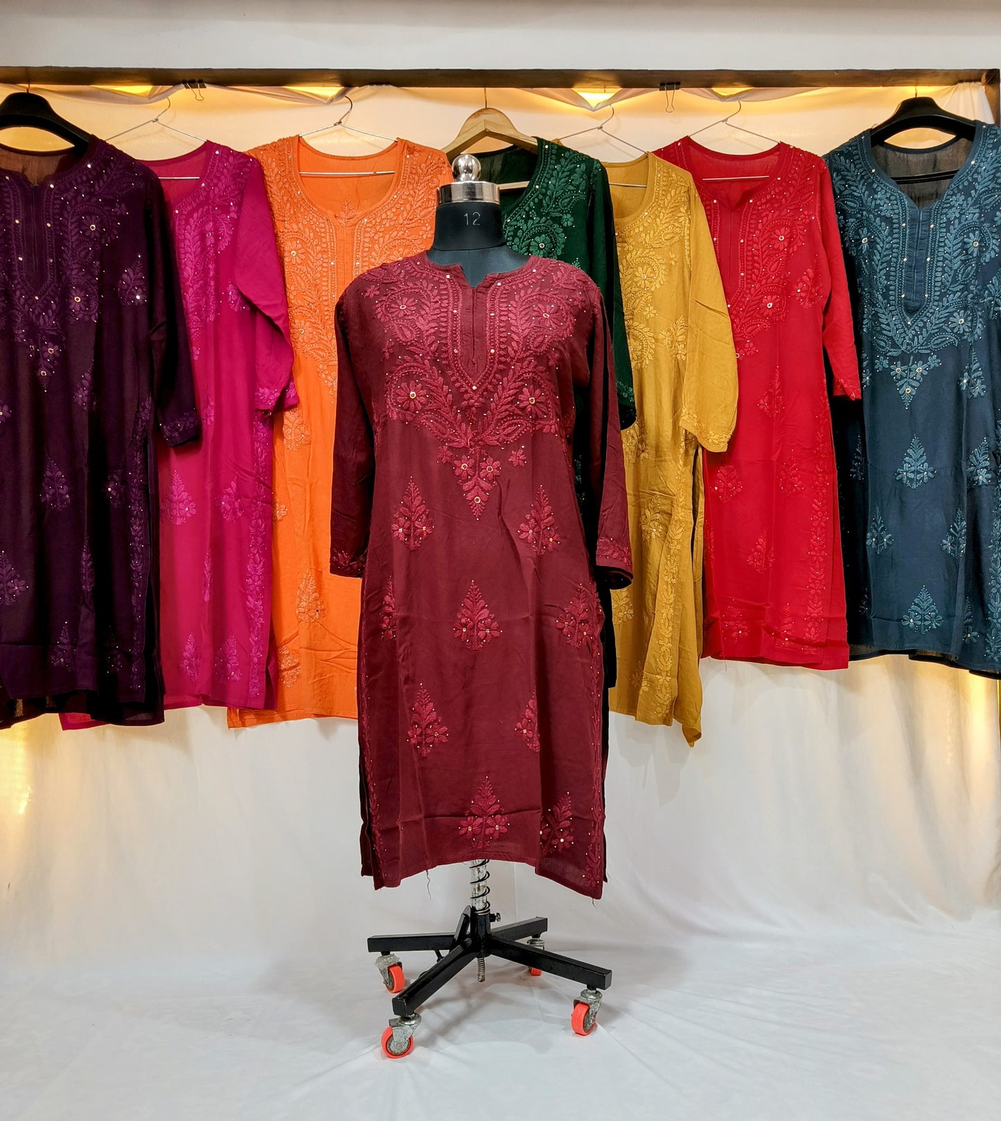 Rayon kurta with mukaish work and chikankari handwork