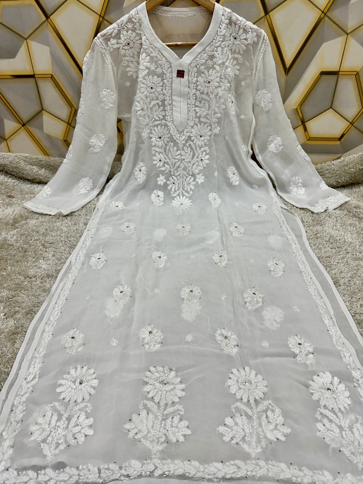 Viscose georgette kurta with mukaish work and beautiful chikankari handwork