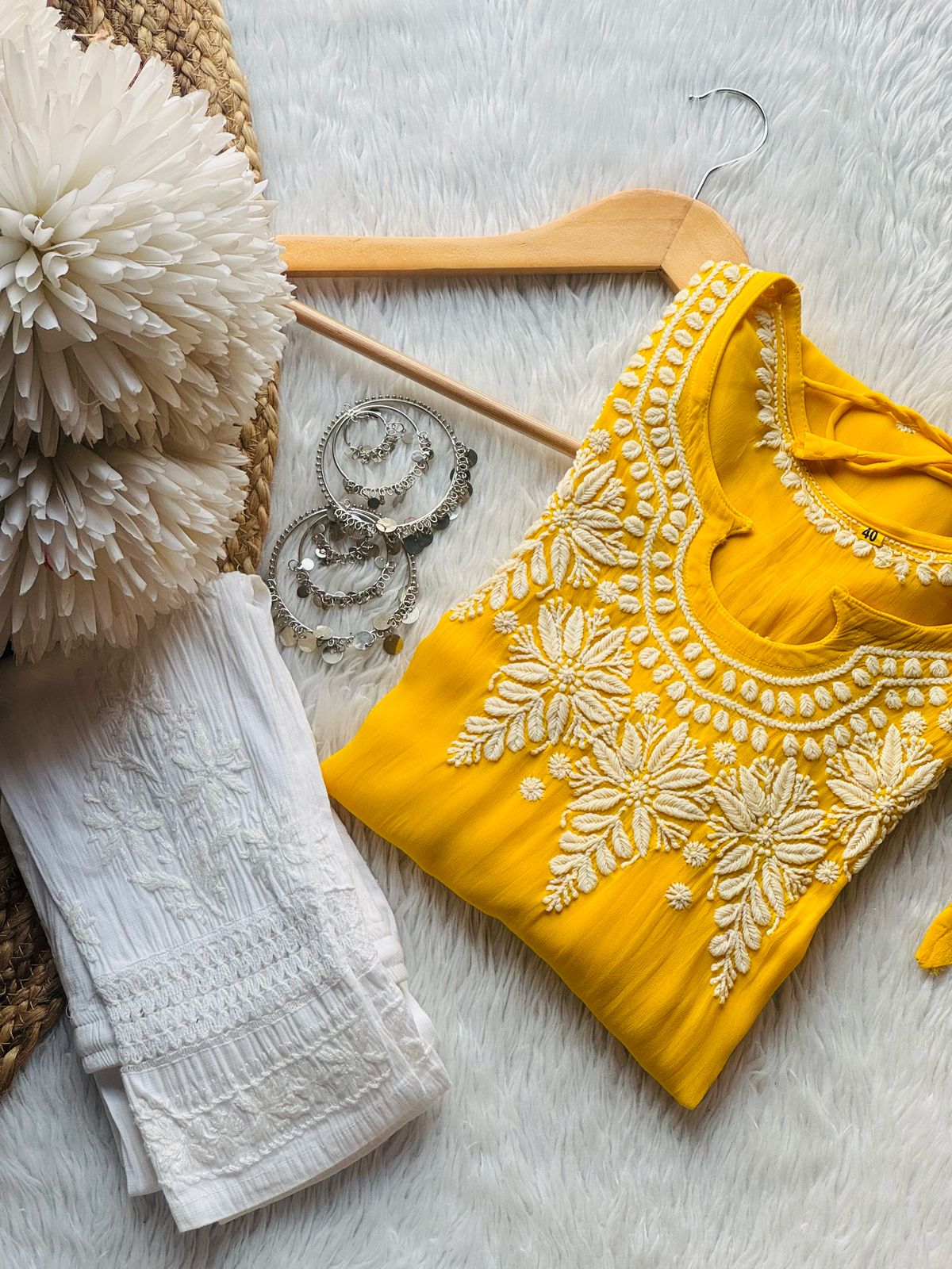 Viscose 3D chikankari handwork kurta