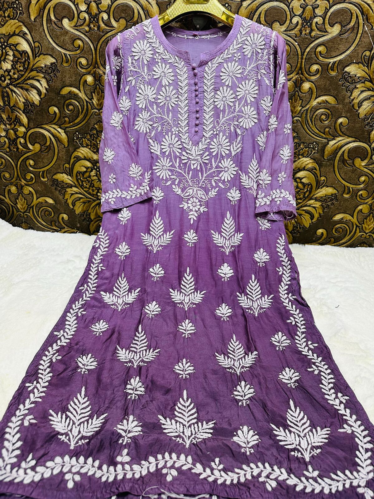 Muslin 3D chikankari handwork ombre dyed kurta