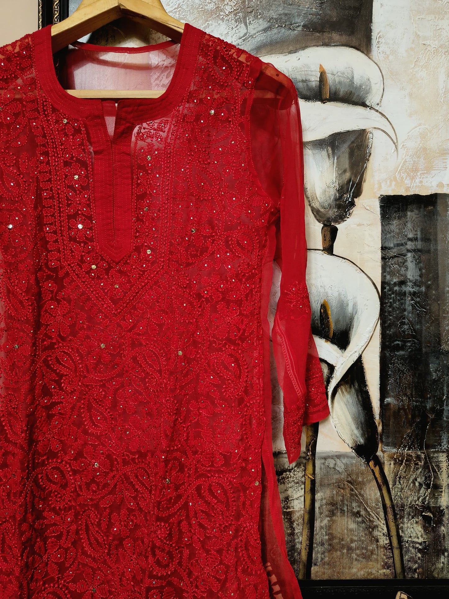 Georgette kurta with chikankari handwork and Mukesh work
