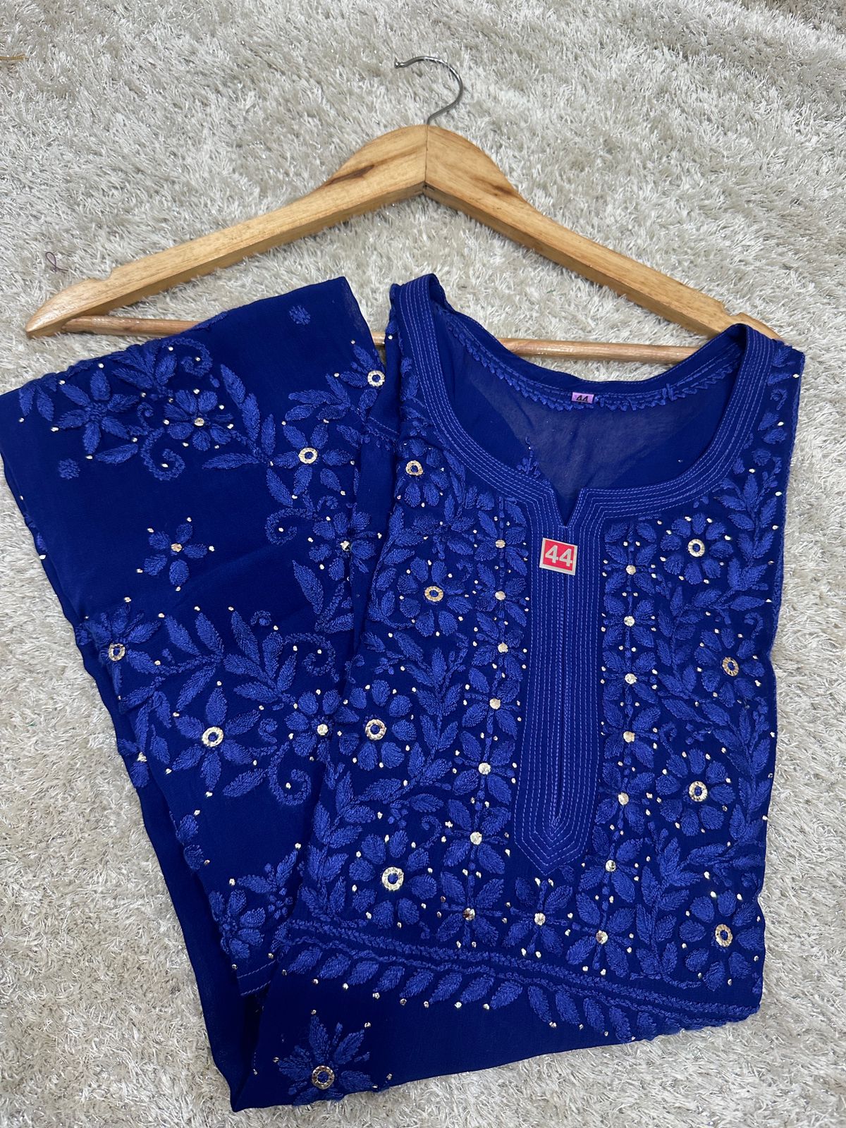 Viscose kurta with mukaish work and 3D chikankari handwork