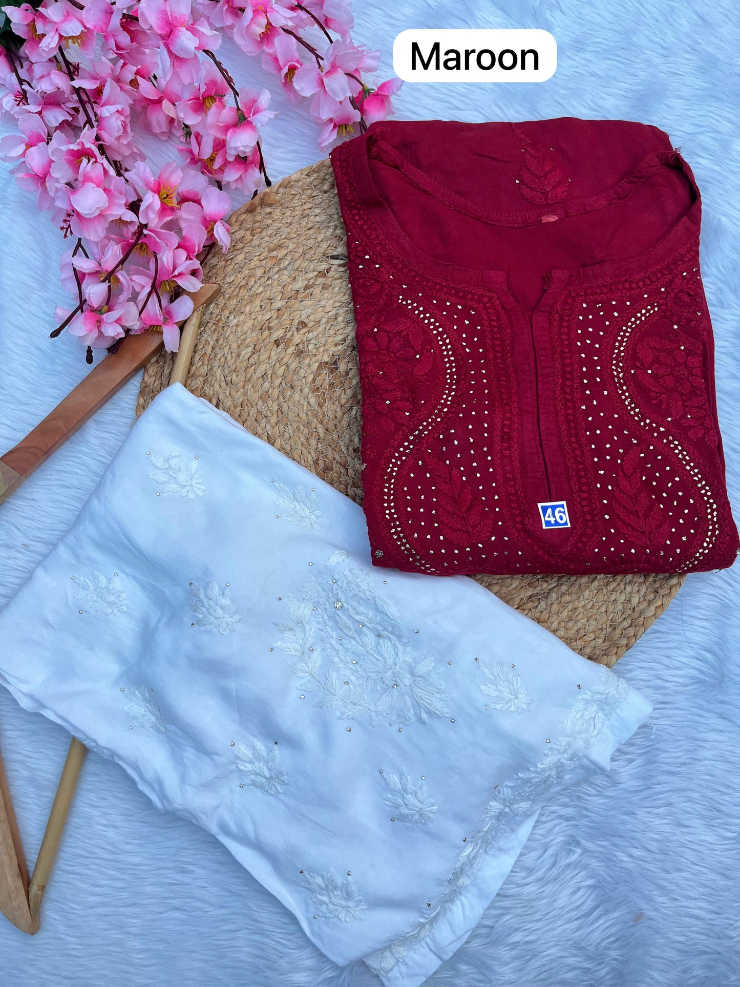 Soft Rayon kurta and palazzo with beautiful mukaish and chikankari handwork