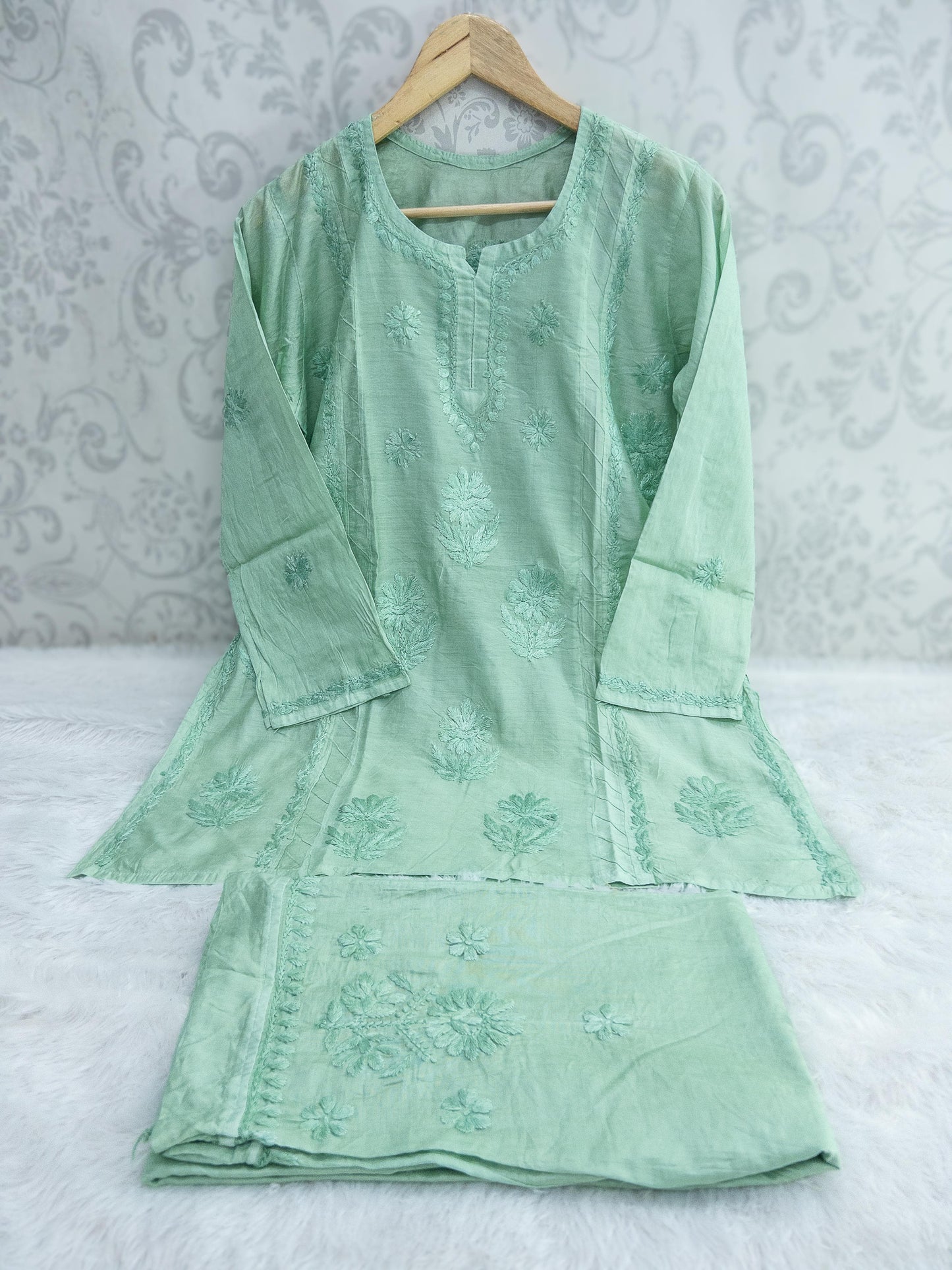 Chanderi cord set with beautiful chikankari handwork