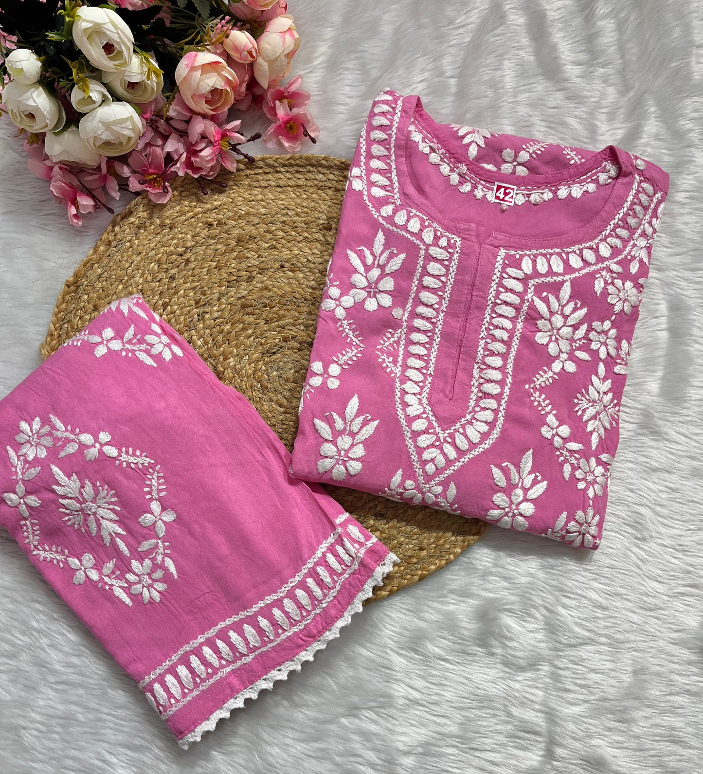 Rayon 2pc garara set with beautiful handwork chikankari
