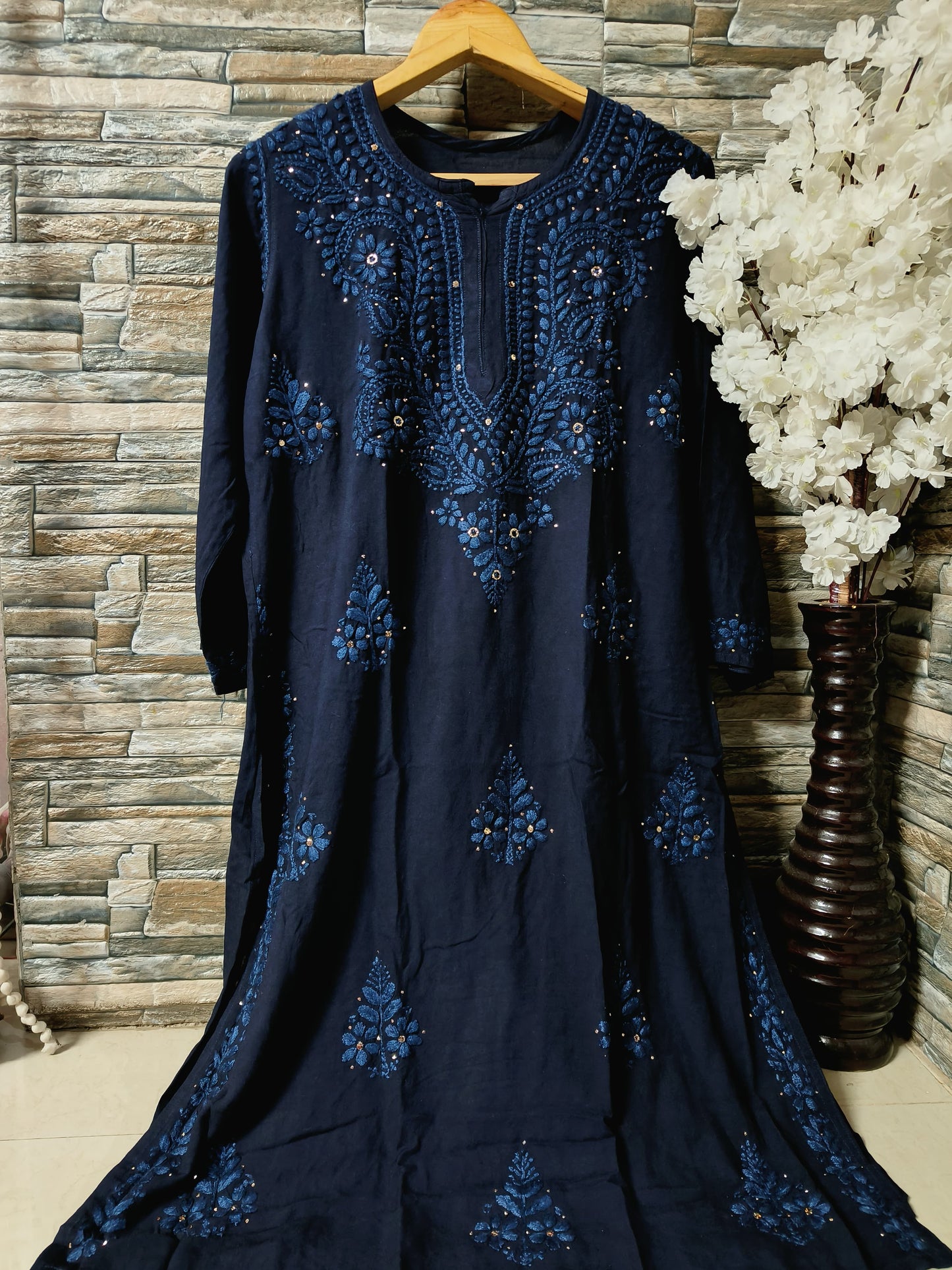Rayon kurta with mukaish work and chikankari handwork