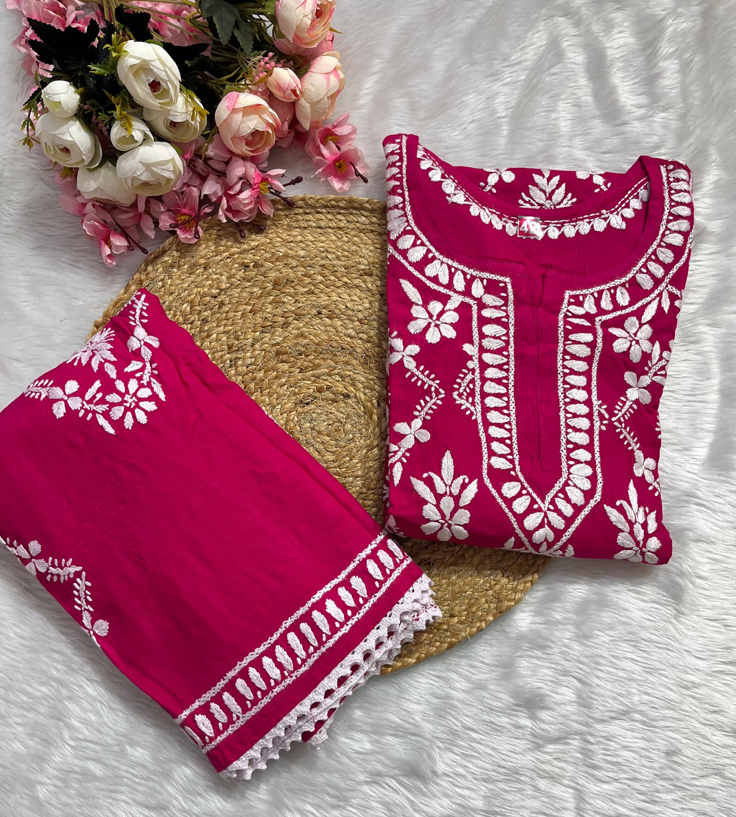 Rayon 2pc garara set with beautiful handwork chikankari