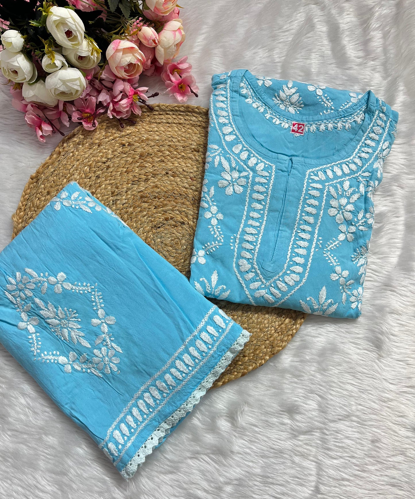 Rayon 2pc garara set with beautiful handwork chikankari
