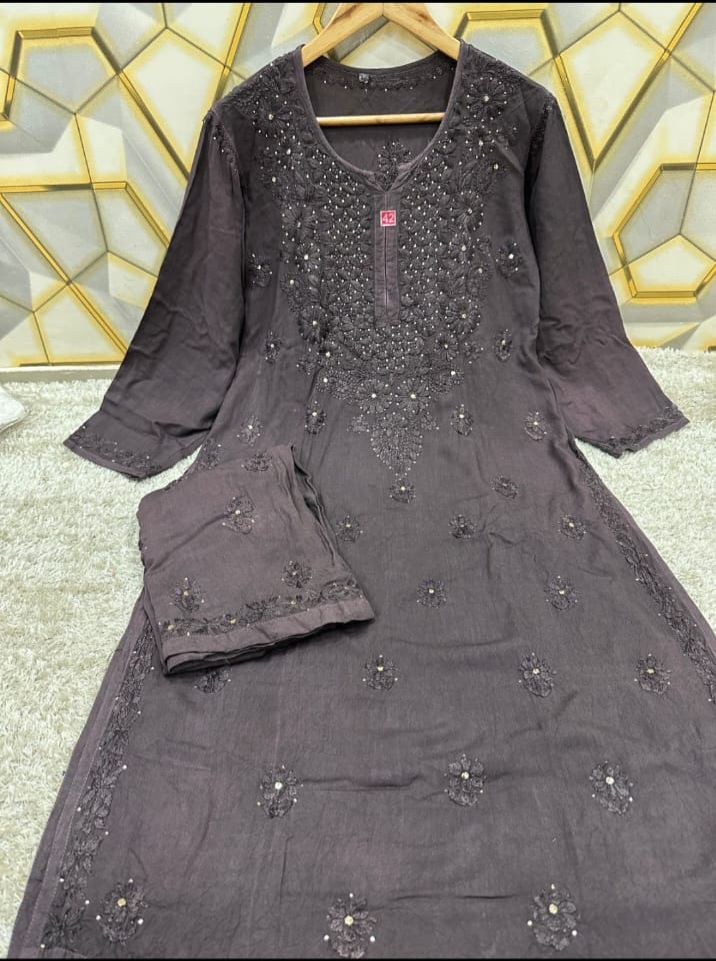 Rayon 2pc mukaish and handwork chikankari set