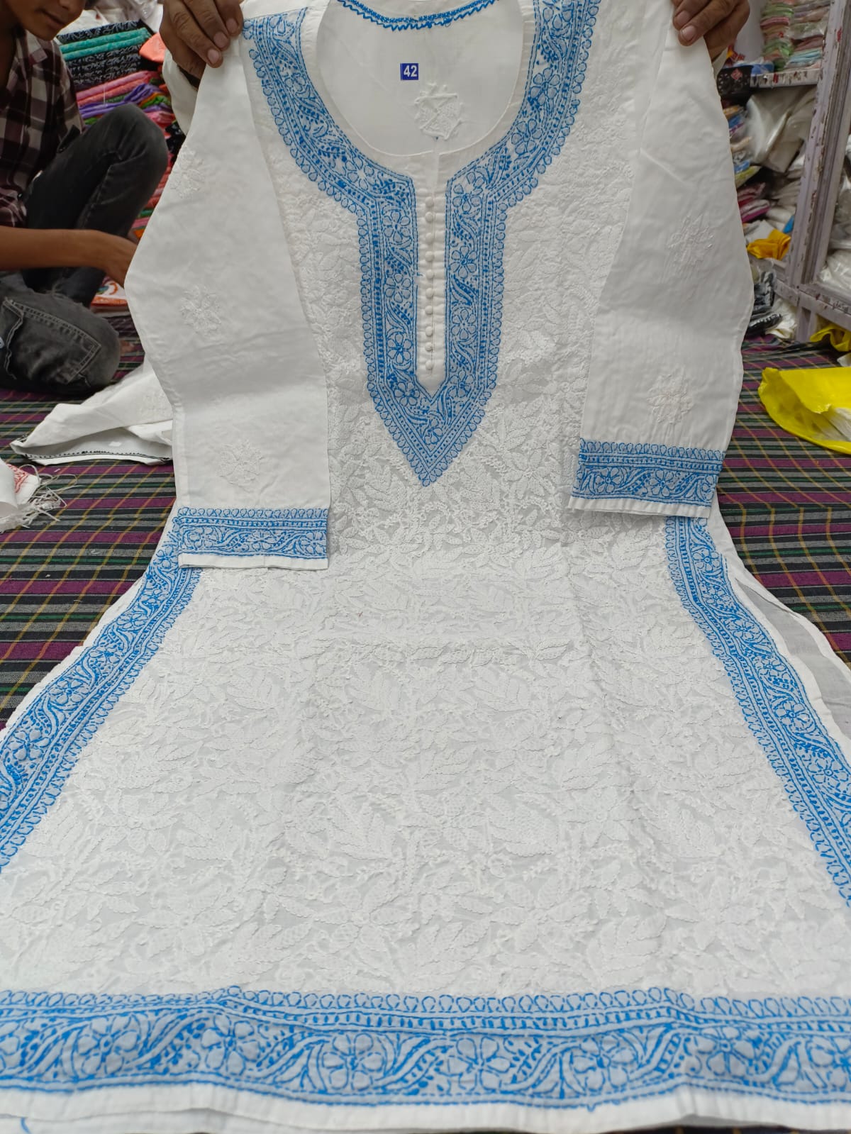 Voil cotton kurta with color thread chikankari on neck Daman and seleaves