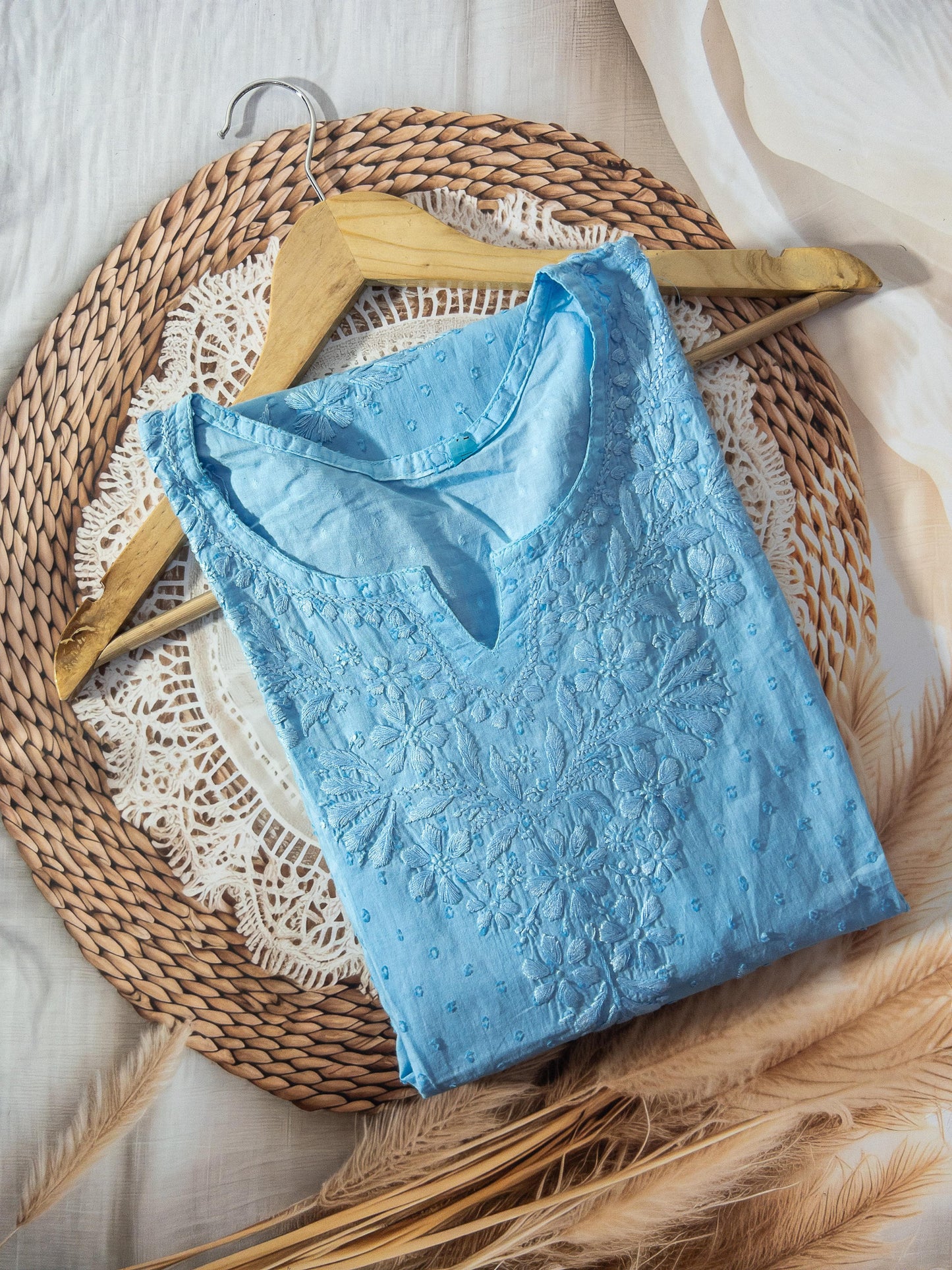 Dobby cotton kurta with lase stitching