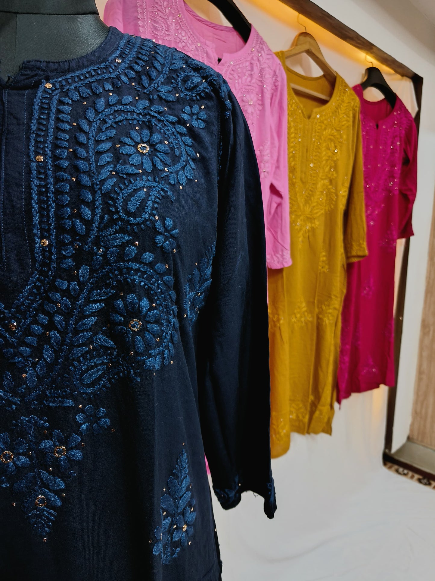 Rayon kurta with mukaish work and chikankari handwork