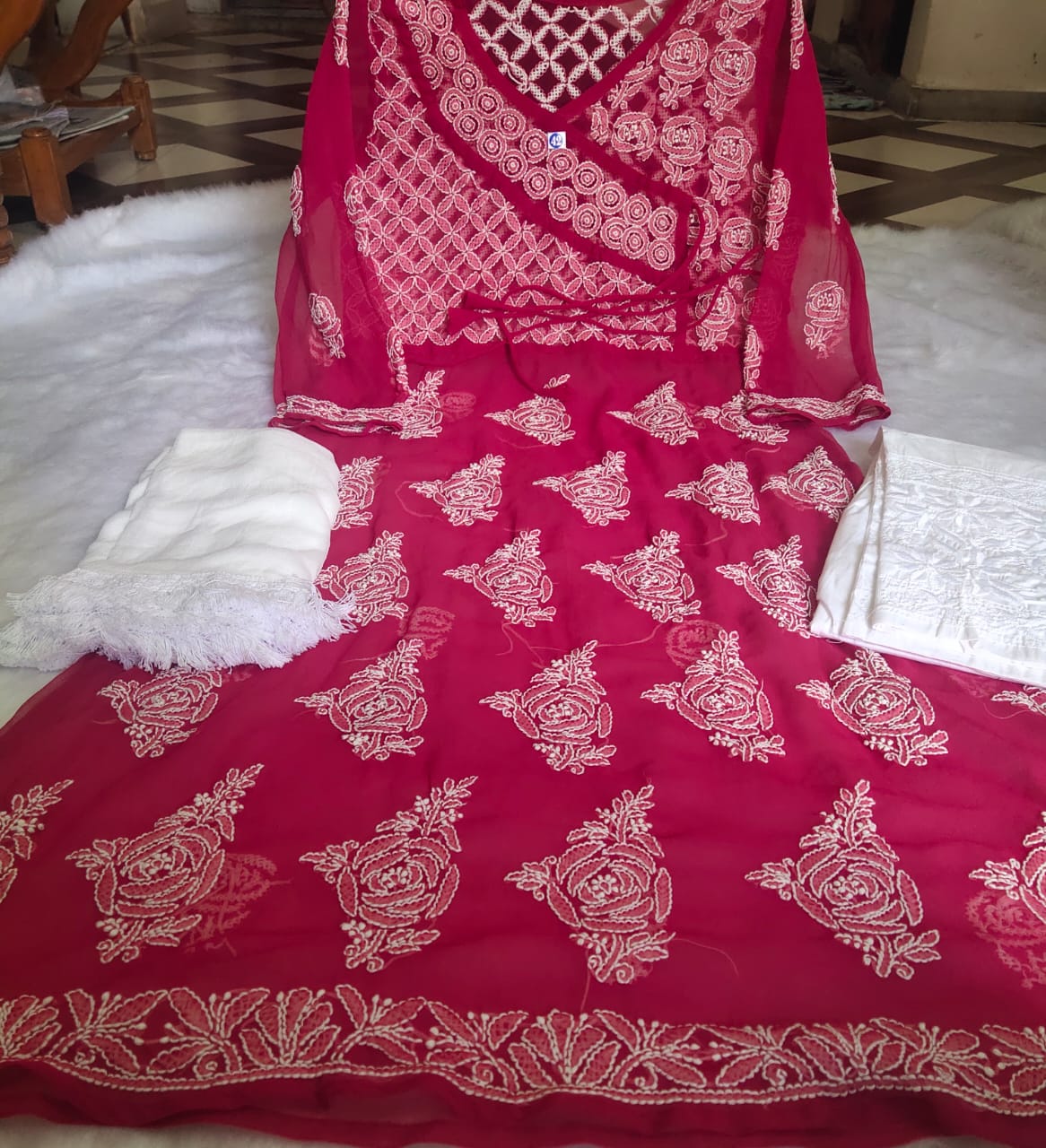Chiffon Rose Gown 3pc Set