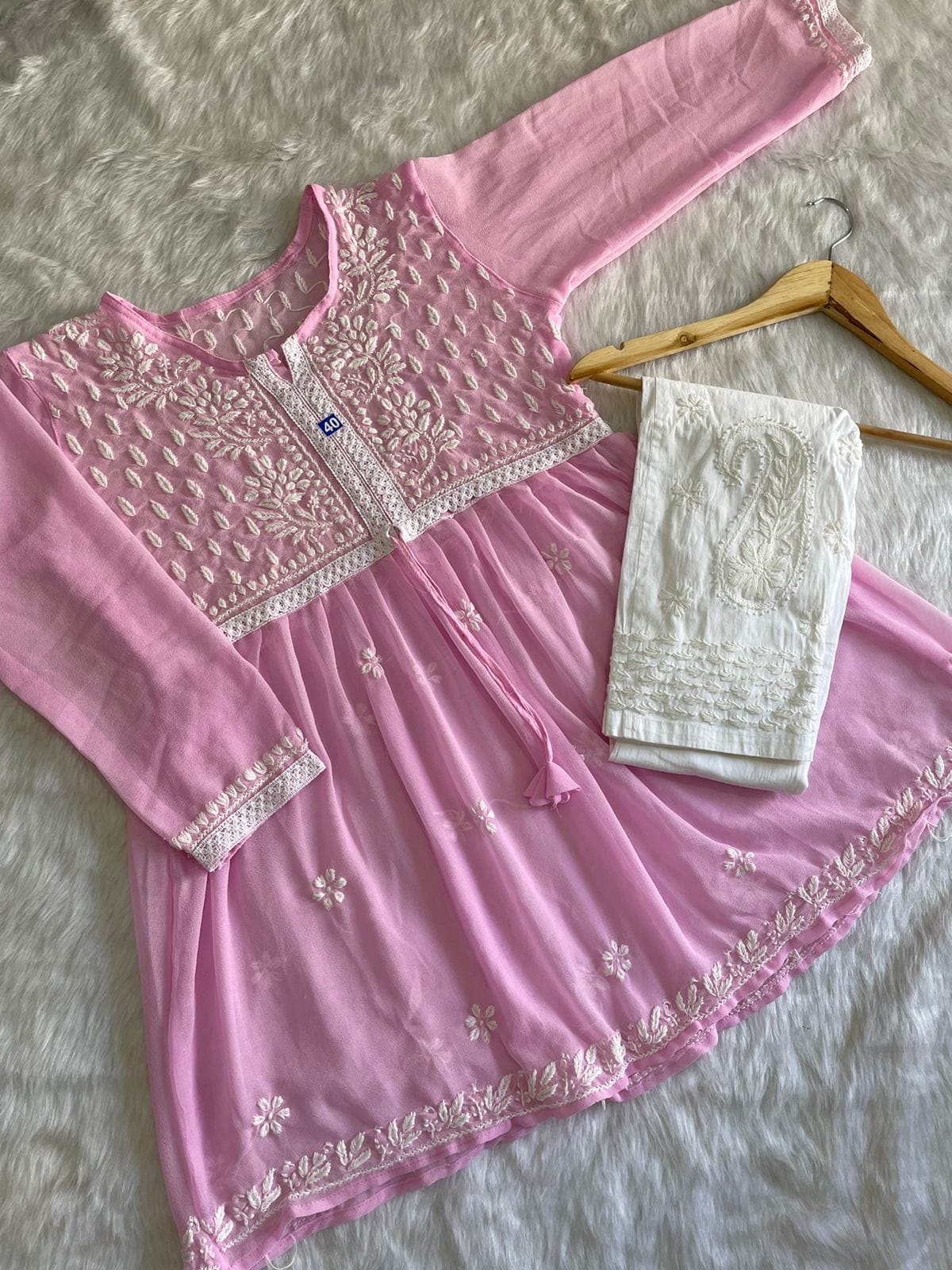 Lace Doori Short Gown With Pant