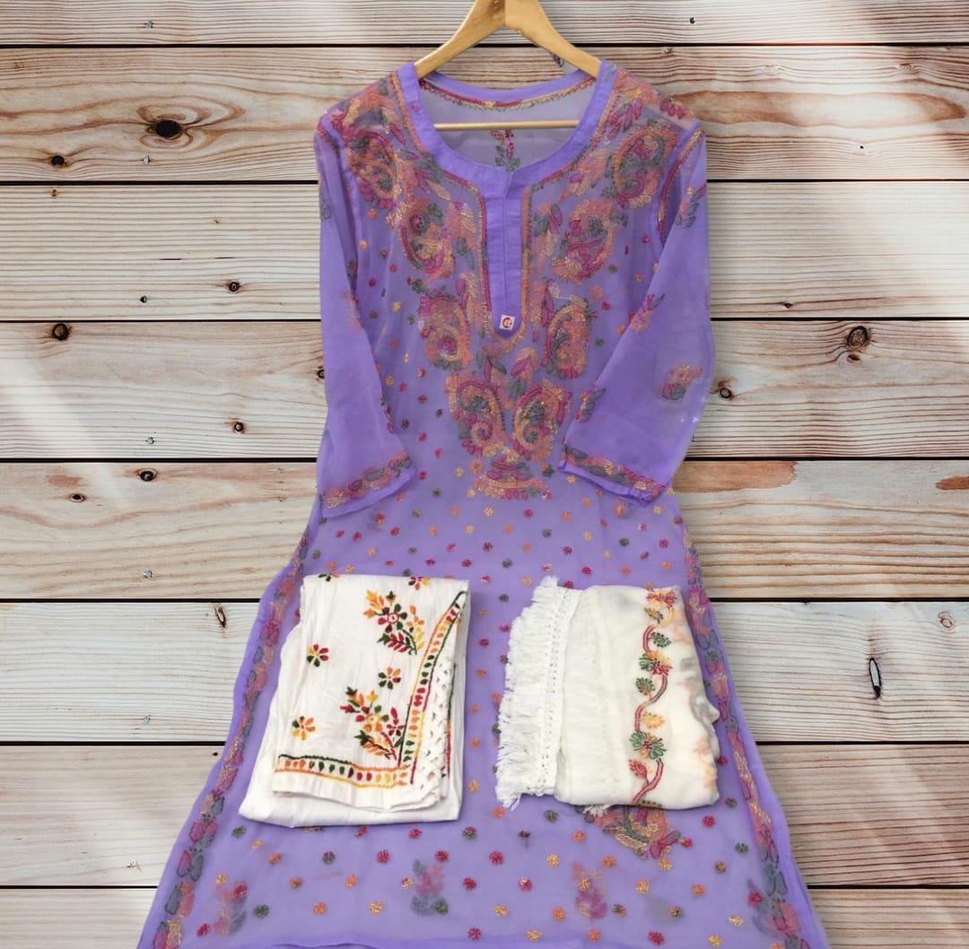 Resham Keel Kurti With Pant And Dupatta