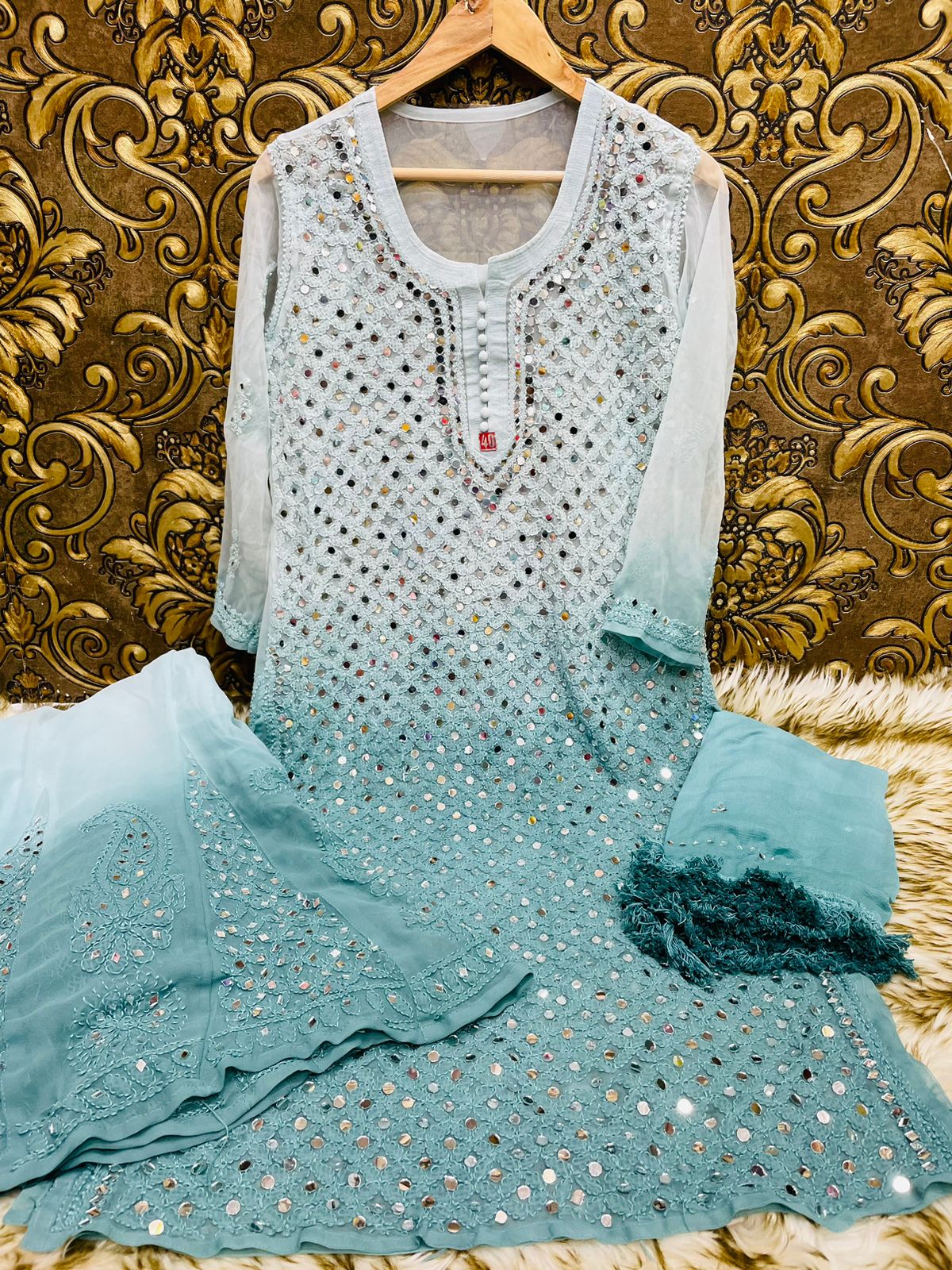 Georgette Chauptta Jaal Mirror Sharara & Dupatta