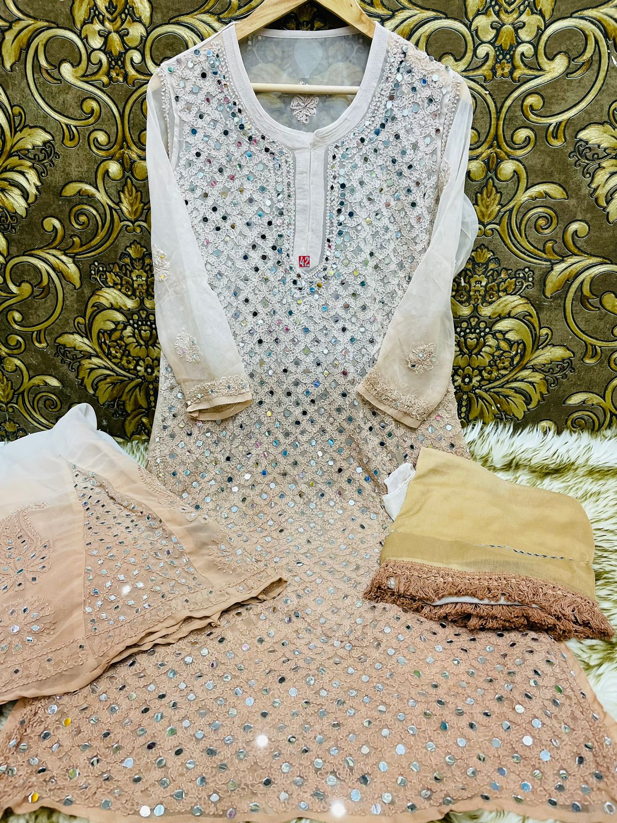 Georgette Chauptta Jaal Mirror Sharara & Dupatta