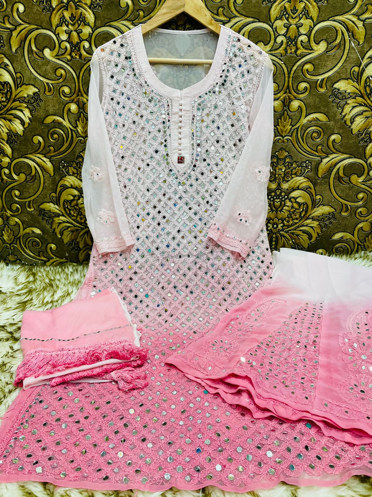 Georgette Chauptta Jaal Mirror Sharara & Dupatta