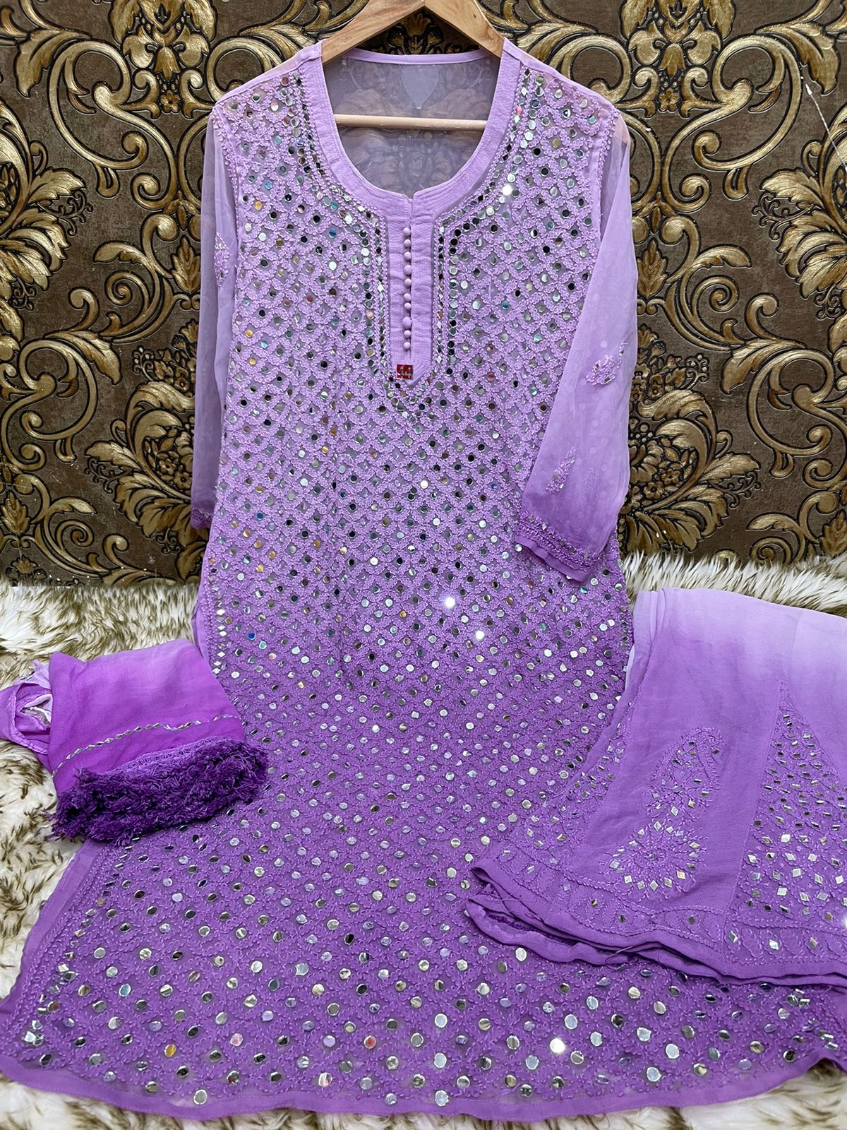 Georgette Chauptta Jaal Mirror Sharara & Dupatta