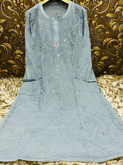 Viscouse kurta sharara set with mukesh work