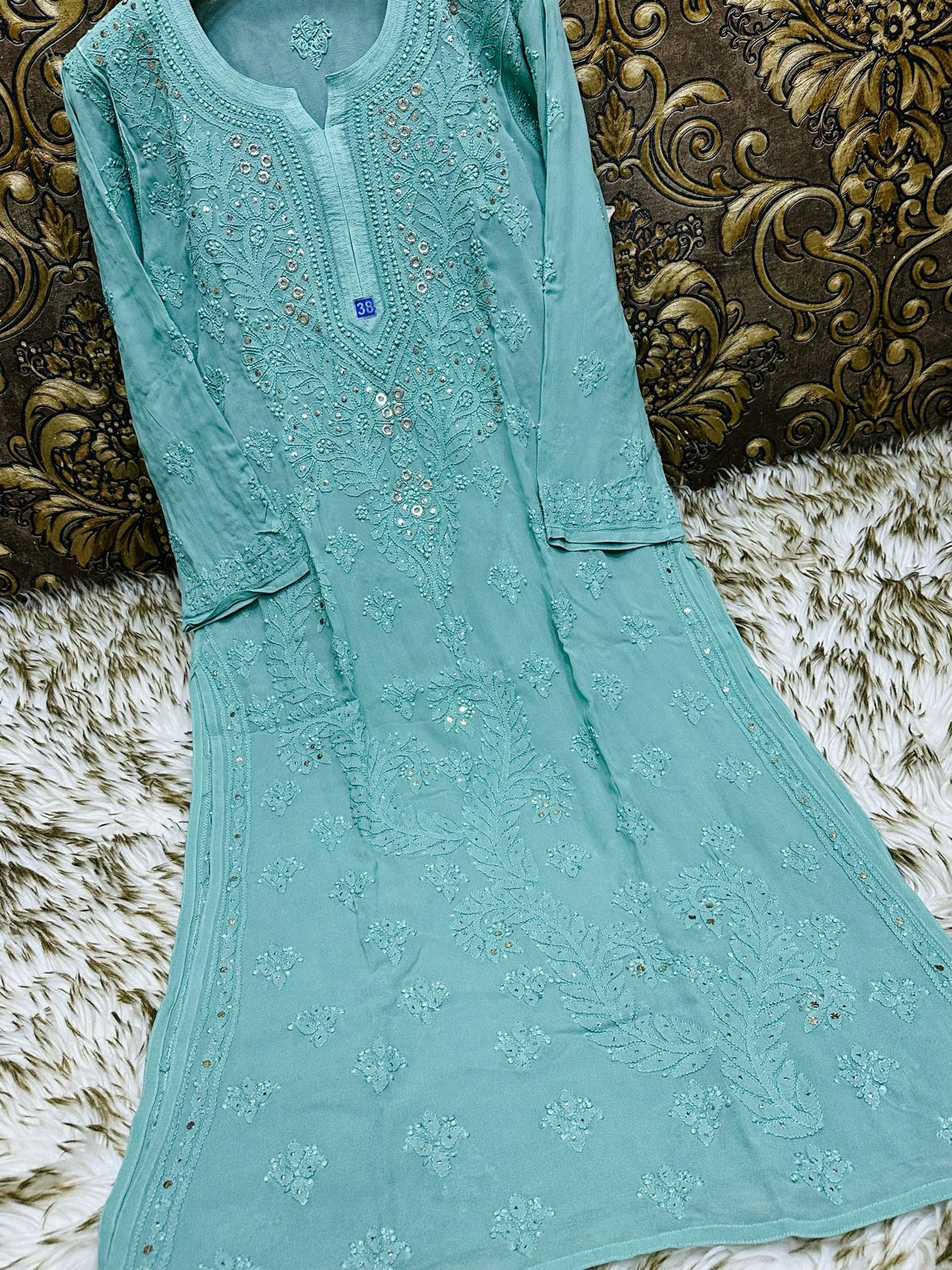 Viscouse kurta sharara set with mukesh work