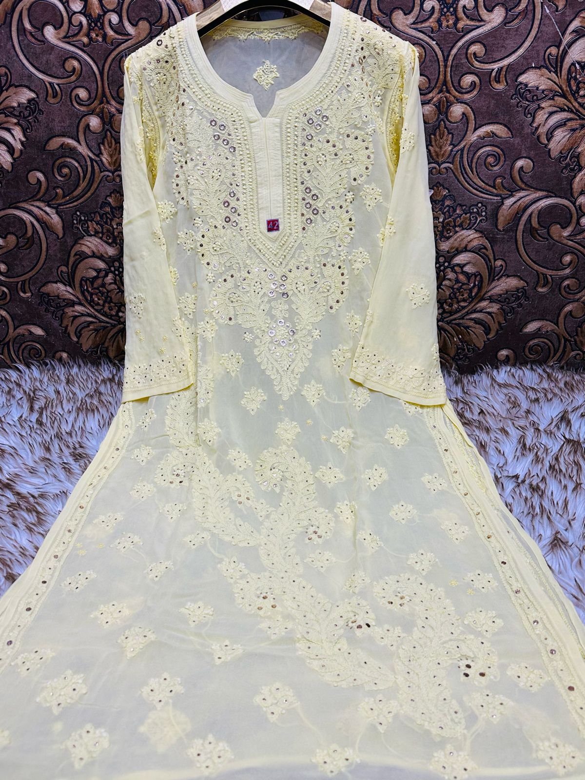 Viscouse kurta sharara set with mukesh work
