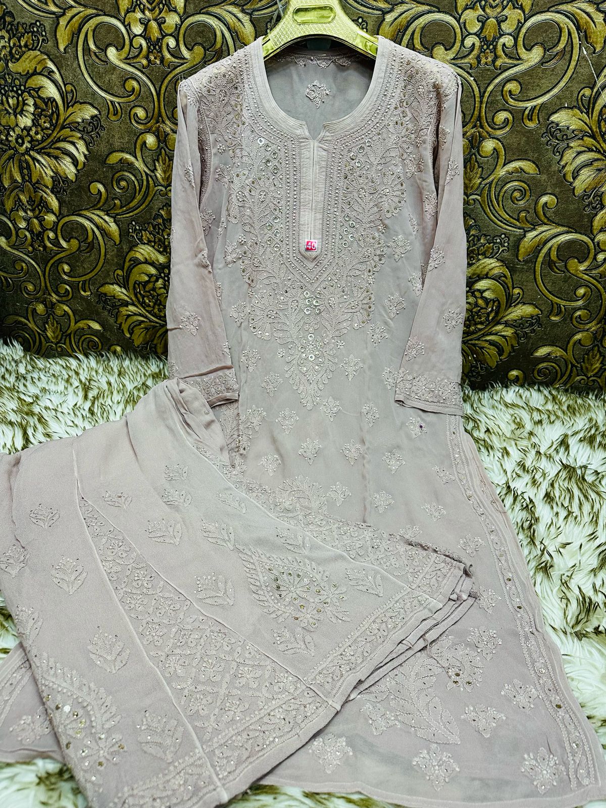 Viscouse kurta sharara set with mukesh work