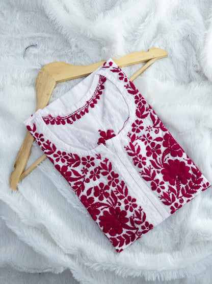 Dobby cotton kurta with color embroidery