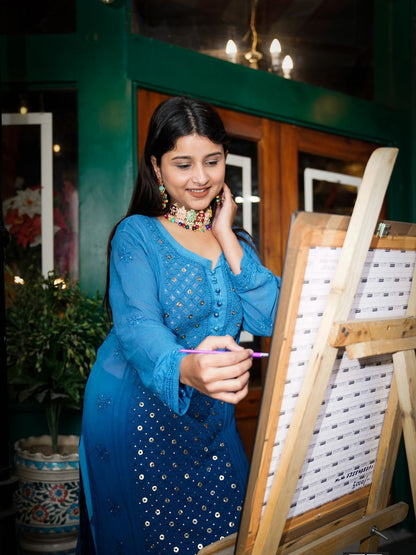 Viscose kurta and sharara set with mukesh work