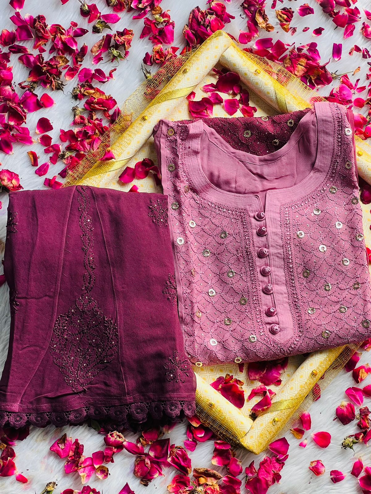 Viscose kurta and sharara set with mukesh work