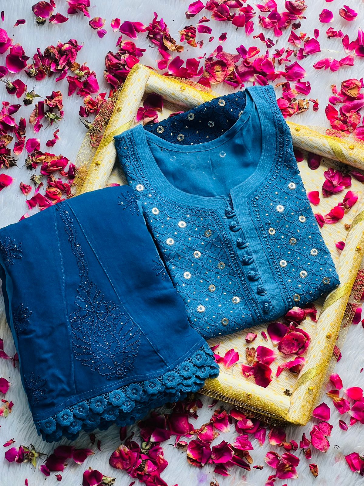 Viscose kurta and sharara set with mukesh work