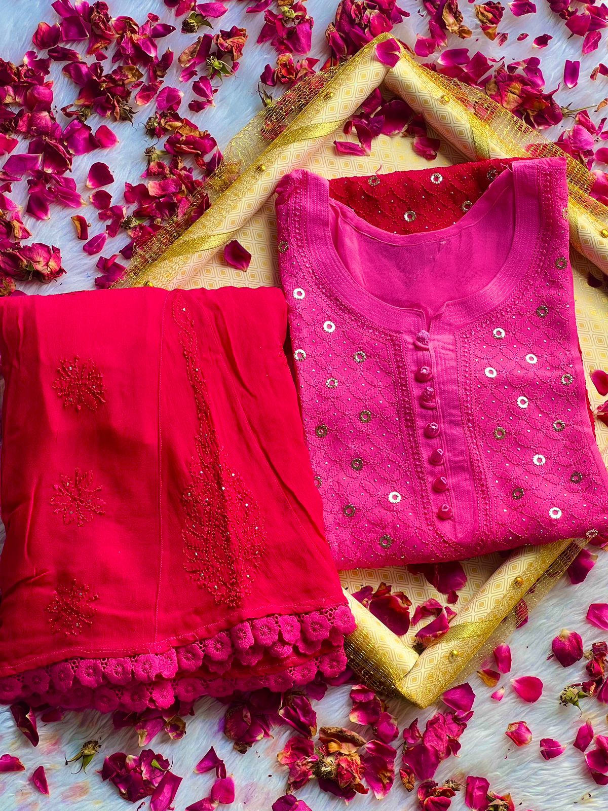 Viscose kurta and sharara set with mukesh work